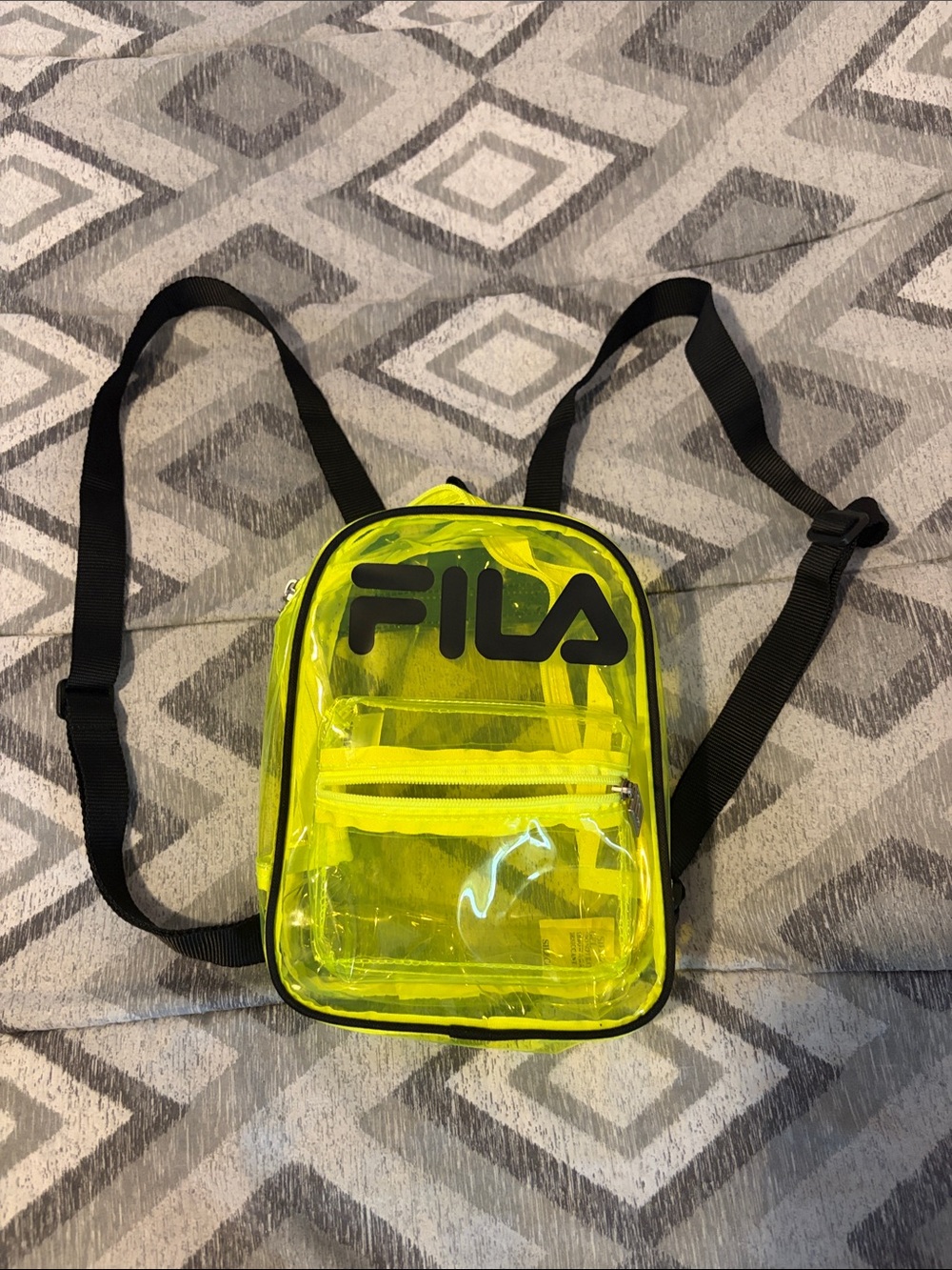 FILA Neon Yellow Clear Mini Backpack with Black Logo NWOT